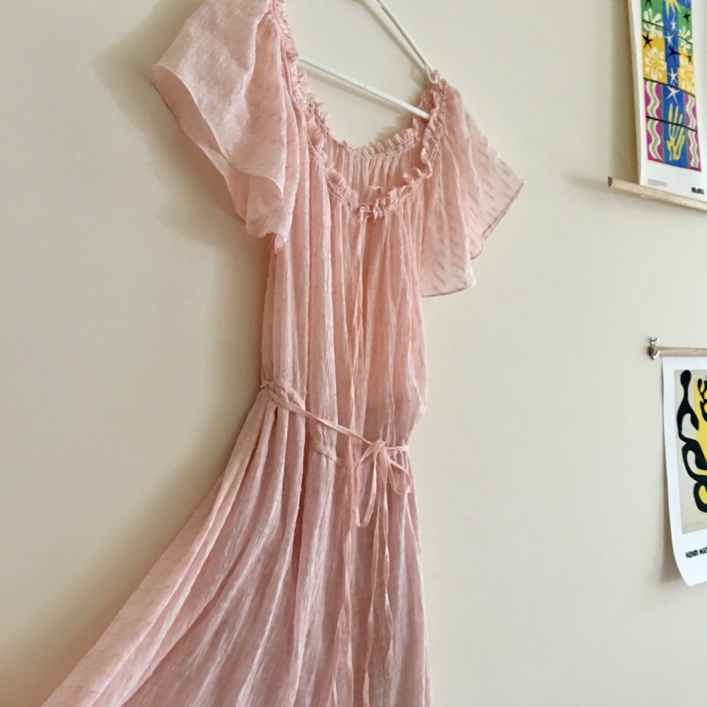 Vintage sheer 70s bohemian romantic pink dress